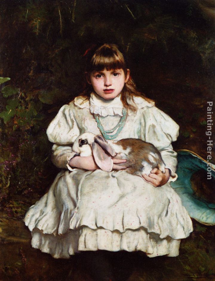 Portrait of a Young Girl Holding a Pet Rabbit painting - Frank Holl Portrait of a Young Girl Holding a Pet Rabbit art painting